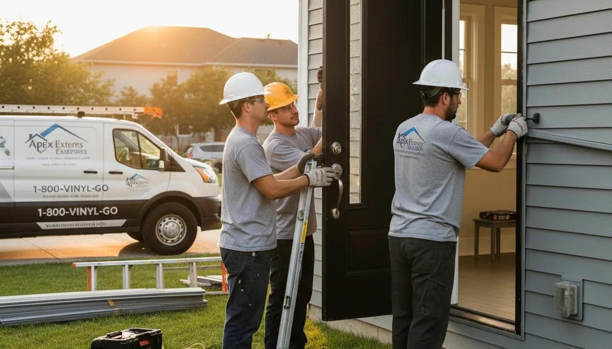 Professional vinyl siding and door installation in Shreveport, LA home exterior by Next Level Exteriors