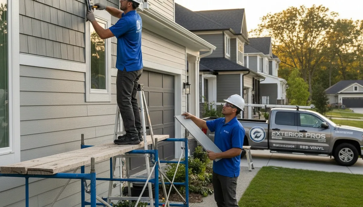Technician repairing cracked vinyl siding on home exterior in Shreveport, LA